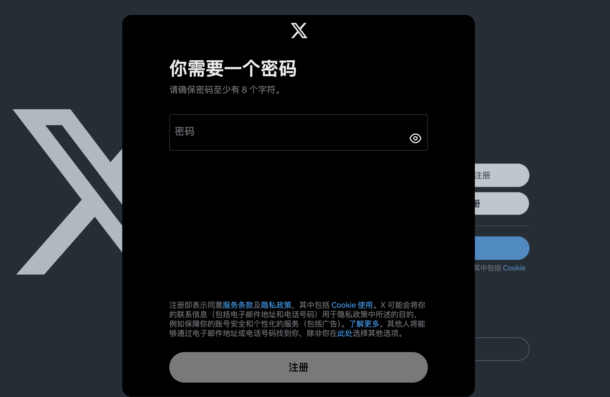 X 注册设置密码