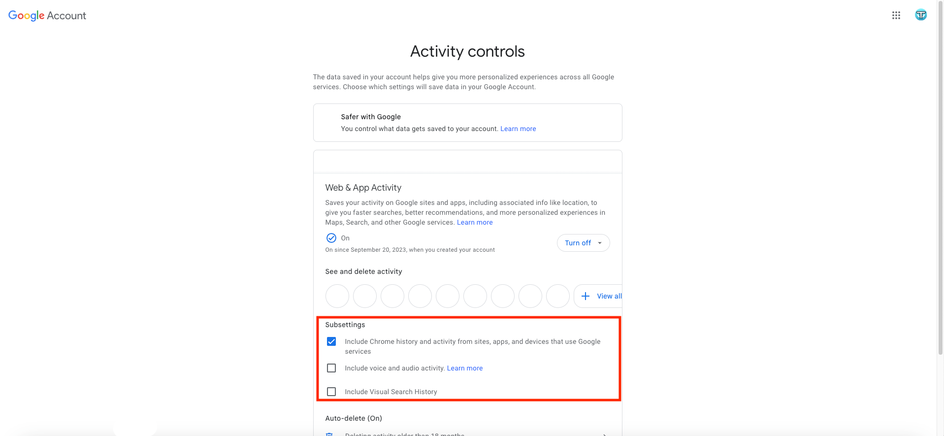 Google-Activity controls