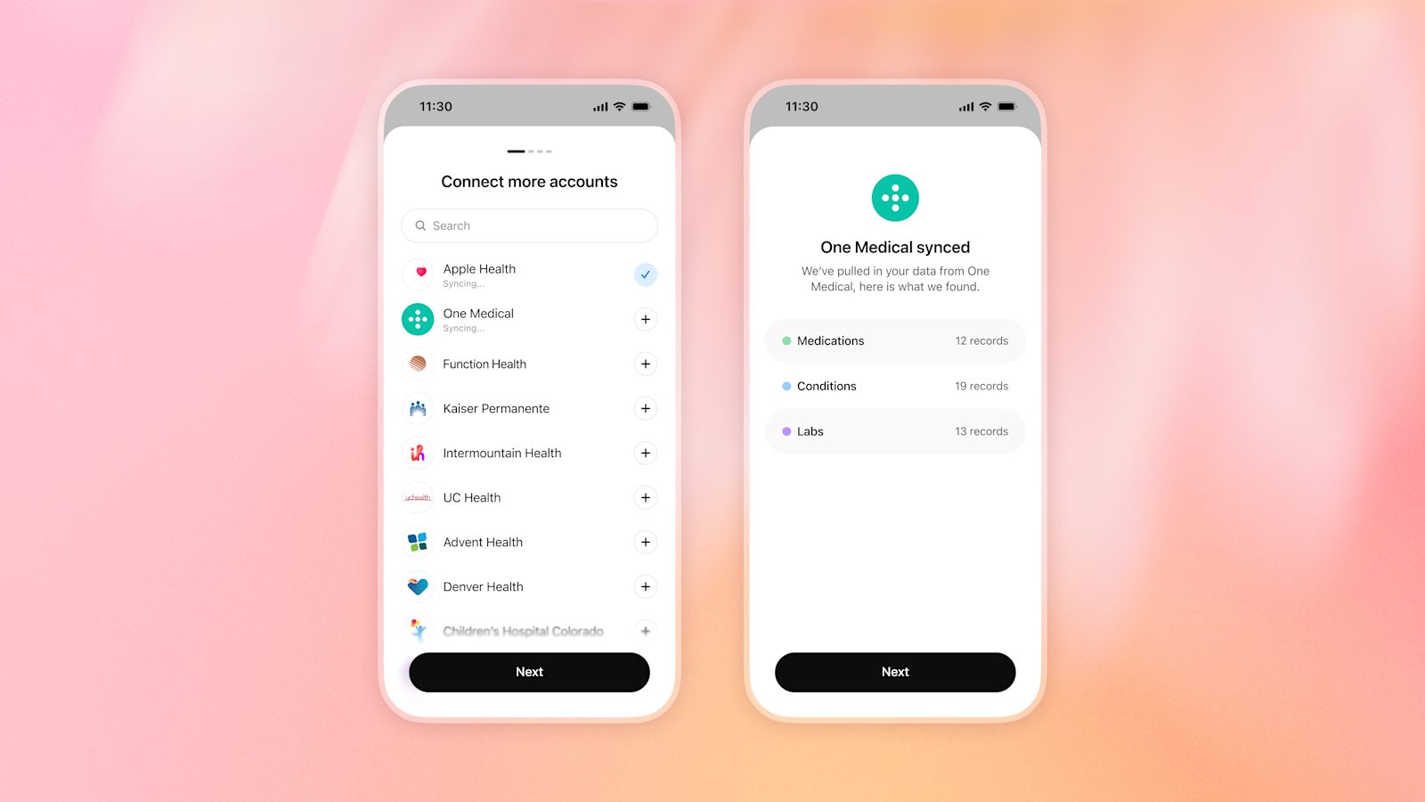 ChatGPT Health连接Apple Health和美国医疗机构记录的官方界面