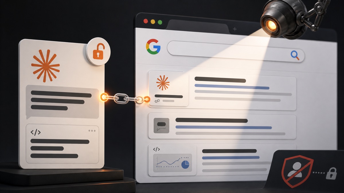 Claude公开分享链接进入Google搜索结果的隐私风险概念图
