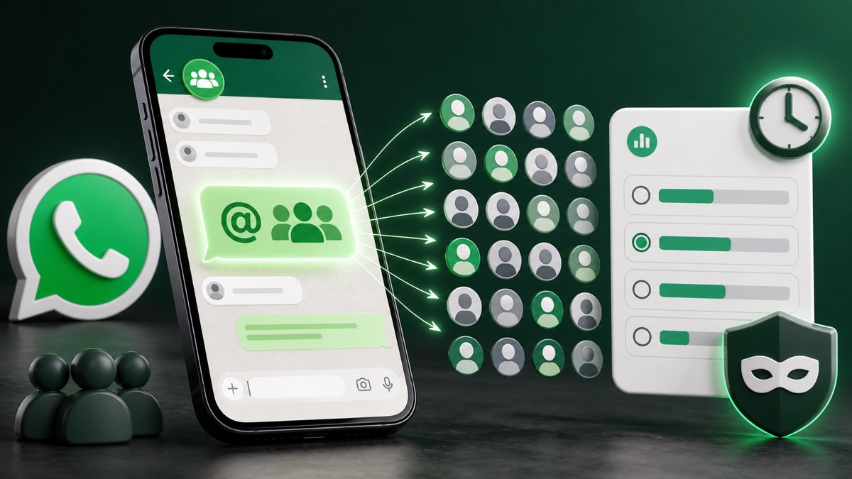 WhatsApp 群聊全体提及与投票升级概念图